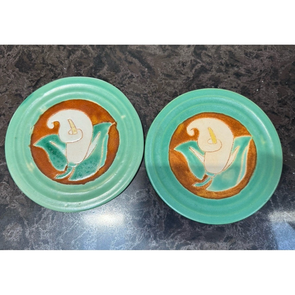 San Jose Pottery "Mexican Arts & Crafts" 1930's Cally Lily Plate set of 2